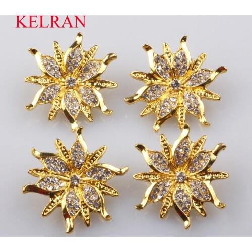 Fashion 5pcs/lot 30MM Golden Flower Alloy rhinestone buttons/ craft decorative button 2018 DIY wedding Sewing button
