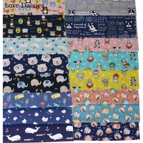 Cartoon Bus Plane Animal Dog Cat Bear Star Elephant Whale 100% Cotton Twill Fabric for Kids Clothes Patchwork Quilt Sheet Pillow