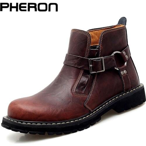 Leather Men Bootsbritish Style Men Casual Shoes Soft Spring Autumn And Winter Man Shoes Ankle Boot Men Snow Boots Work Safety
