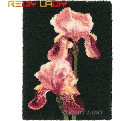 Latch Hook Kits Make Your Own Rug Pink Iris Tapestry Crocheted Cushion Mat DIY Carpet Rug Set Pre-Printed Canvas Hobby & Crafts