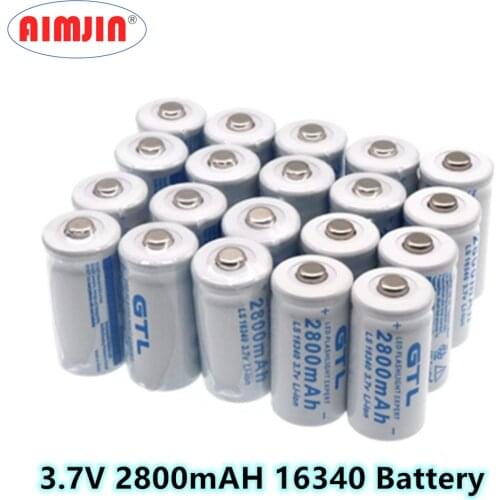 New 16340 Battery 3.7V 2800mAh Lithium Li-ion CR123A Rechargeable Batteries 3.7V CR123 for Laser Pen LED Flashlight Cell