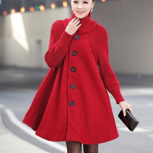 Spring Autumn Korean Version Ladies Thench Coat Large Size Loose Cloak Overcoat Thick Woolen Single-Breasted Windbreaker A797