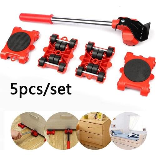 5Pcs Portable Furniture Mover Transport Lifter Tool Kit Heavy Duty Furniture Remover Lifter Sliders Kit Wheel Bar Moving Device