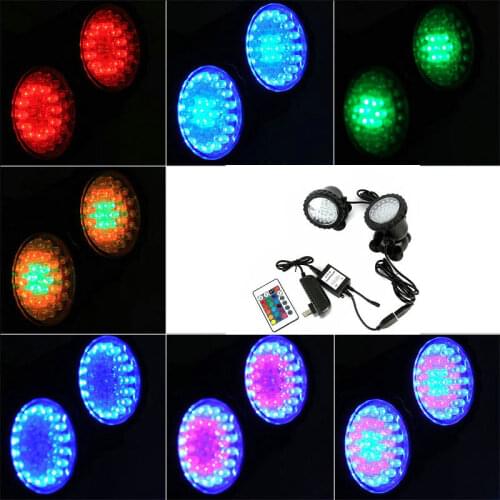 2in1 36Led Remote Control RGB submersible Spotlight Underwater Aquarium FishTank Pool Pond Garden Fountain Light IP68 Multicolor