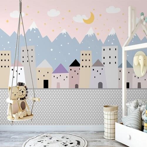 Custom 3D Photo Wallpaper For Kids Room Cartoon House Stars Moon Clouds Children Room Bedroom Decoration Mural Papel De Parede