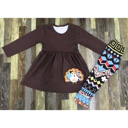 Thanksgiving holiday kids clothing turkey embroidery girl outfits
