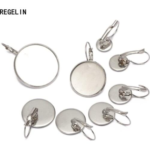 REGELIN 10pcs Stainless Steel 8/10/12/14/16/18/20/25mm French hook earring Cabochon Cameo Setting Blank base DIY Jewelry Making