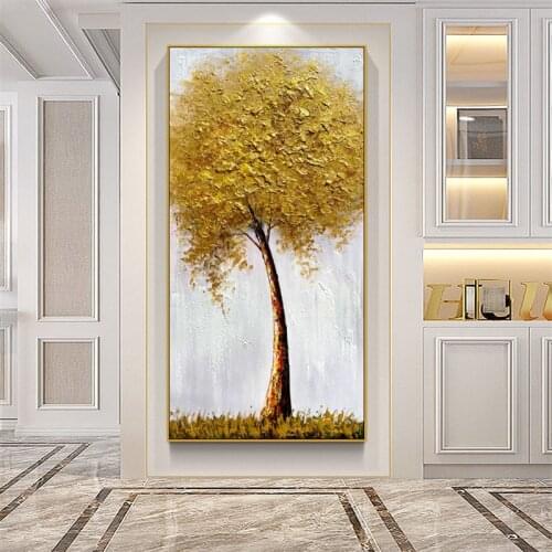 Hand-painted modern oil painting canvas fuguishu golden flowers plant engraving art posters and sitting room wall paintings