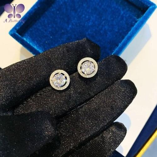 100% 925 Sterling Silver Earrings Round 1ct High Quality Simulation Diamond Earrings Ladies Wedding Jewelry
