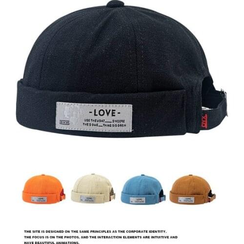 2021 Vintage Brimless Hat Hip Hop Hat Adjustable Melon Beanie Cap for Unisex Men Women Solid Cotton