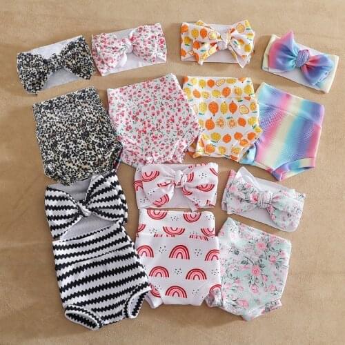 Baby Infant Toddler Girls Shorts Floral Dots Loose Pants Underwear Boys Bloomer Princess Diaper Cover and Bowknot Headband Set