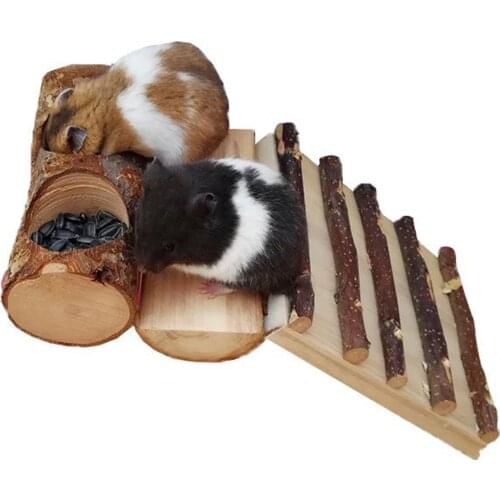 Cute Pets Fat Hamster Food Stand Bowl Platform Feeder Dish Set Chewing Toys