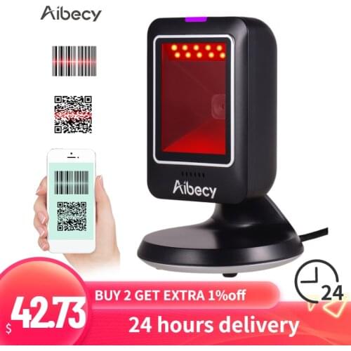 Aibecy MP6300Y 1D/2D/QR Omnidirectional Barcode Scanner USB Wired Bar Code Reader CMOS Scanner HandFree Code Scanner for Retail