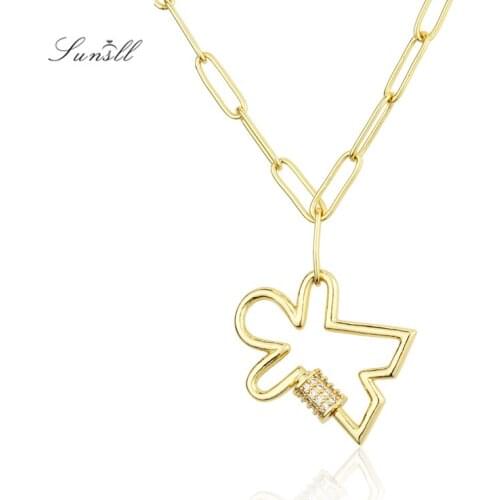 SUNSLL Fashion gold copper necklace white cubic zircon boy pendant necklace for chirden Screw buckle jewelry chain gifts