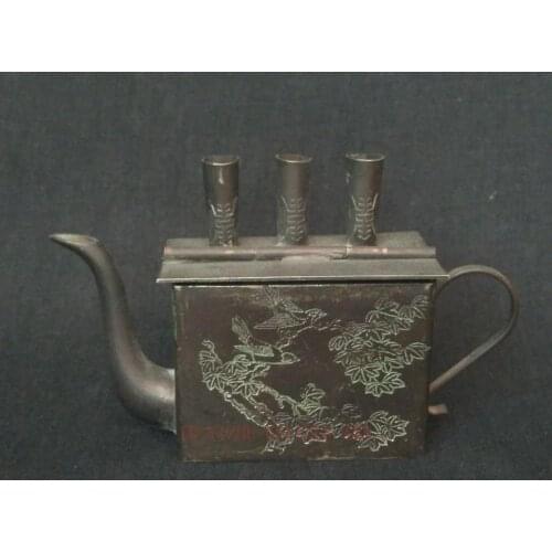 YIZHU CULTUER ART Decoration Collection Old China Bronze Carving Flowers Bird Water Drop Pen Rack