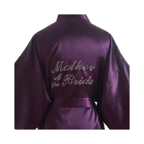 Women Silk Satin Wedding Robe Mother of the Bride Robes With Hot Rhinestone Solid Bathrobe Short Kimono Robe Sleepwear Nightwear
