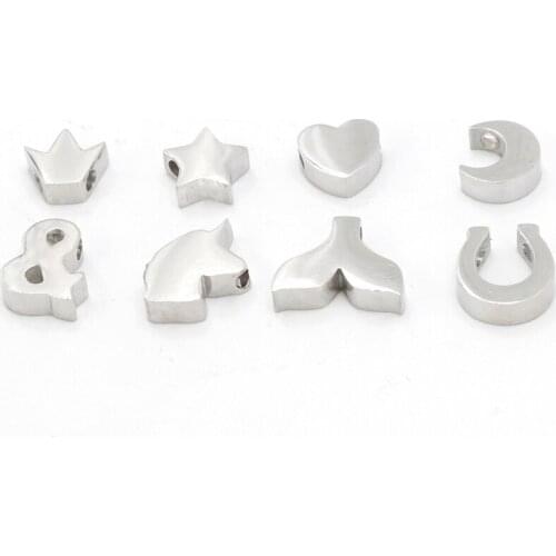100% Stainless Steel Moon Mermaid Fishtail Star Heart Crown Horseshoe Unicorn Bead Charm Mirror Polished wholesale 30pcs