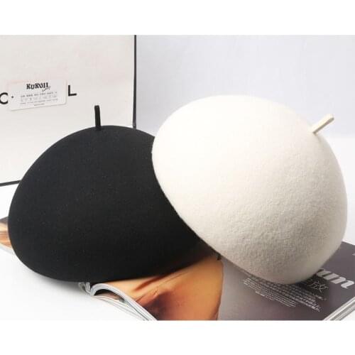 100% Wool Felt Winter Beret Solid Warmer Women Beanies Cap Classical French Style Beret Femme Beanies Cap Ladies Fascinator Hat