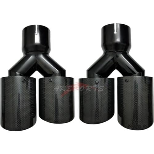 2Pcs Universal Dual Exhaust Tip Curly Glossy Black Carbon Fiber Tail Pipe Muffler Tip For BMW 5 Series