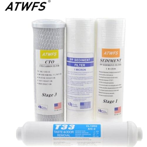 ATWFS 10" Universal PP Sediment / 5 Micron / 1 Micron PP Cotton+CTO Carbon Filter+T33 Reverse Osmosis System UF Water Treatment