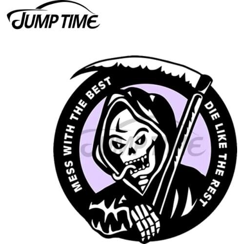 JumpTime 13 x 13cm Grim Reaper Mess with the Best Purple Auto Decal Occlusion Scratch Car Stickers Suitable for Fold GTR EVO SX