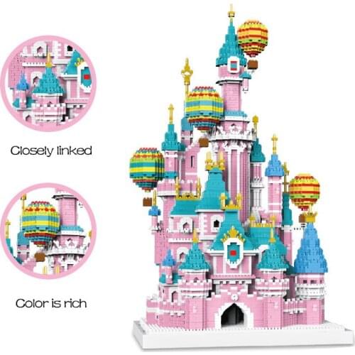 Disney Fantasy Girl Castle Series Princess Castle Rooftop Hot Air Balloon Diamond Block Puzzle Assembly Childrens Toy Gift