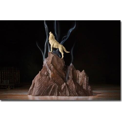 18.1in Chinese Art Deco Brass Painted wild wolf Animal roar incense burner Censer Decoration Home Furnishings Gift Statue