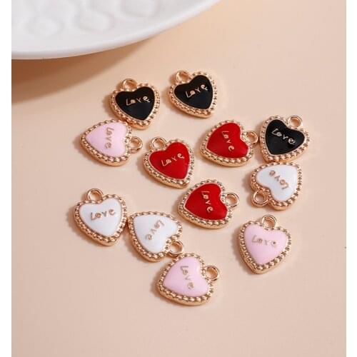 10pcs 12*14 Enamel 4 Color Heart Charms for Jewelry Findings DIY Letter Love Charms Handmade Necklaces Pendants Earrings Making