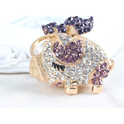 Fly Purple Wing Butterfly Pig Fashion Rhinestone Crystal Charm Pendant Purse Bag Car Key Ring Chain Jewelry Accessories Gift