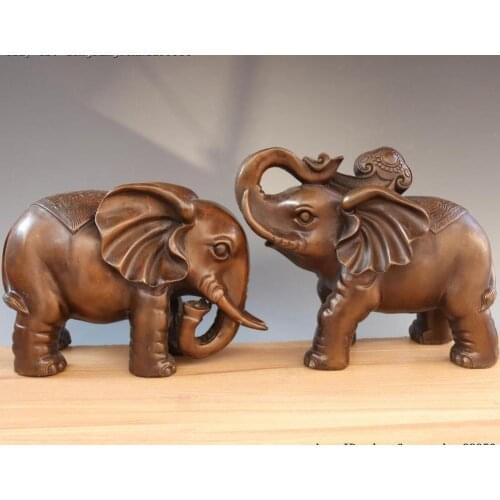 China Royal Palace Copper Bronze FengShui Auspicious Elephant Animal Statue Pair