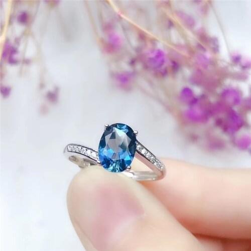 LeeChee London Blue Topaz Ring Oval 6*8MM Gemstone Fine Jewelry For Women Birthday Gift Real Solid 925 Sterling Silver Free Ship