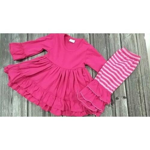 2019 fashion red cotton outfits baby girls O neck dress top+striped pants 2 pcs sets kids casual childrens clothing gxj