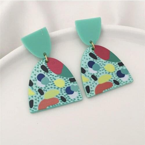 Summer Fruit Color Water Melon Irregular Figure Printed Drop Earrings For Women Girl Lovely Cute Green Color Decoration