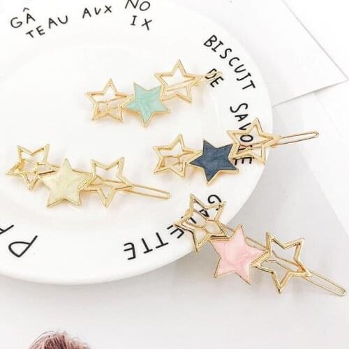 Fashion side hair clip head jewelry net red elegant simple girl five pointed star - hairpin alloy drop oil side clip