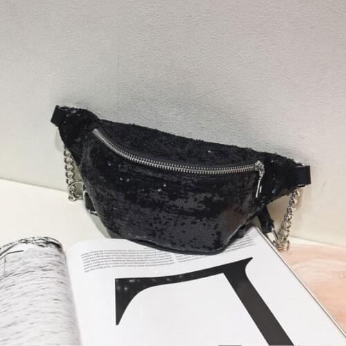 New Style Fashion Fanny Pack Laser Waist Leather Belt Waterproof Bag Sequine Solid Zipper Waist Pack