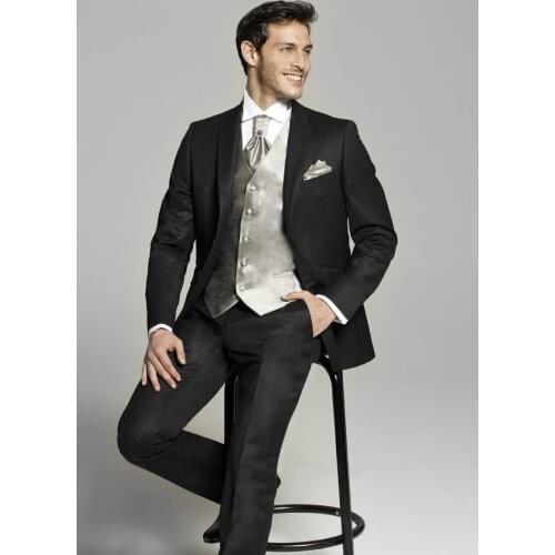 2018 Customized Charcoal Mens Suit Ceremony Suit Party Suit Boys Suit Jacket+Pants+Tie+Vest Groom Tuxedos