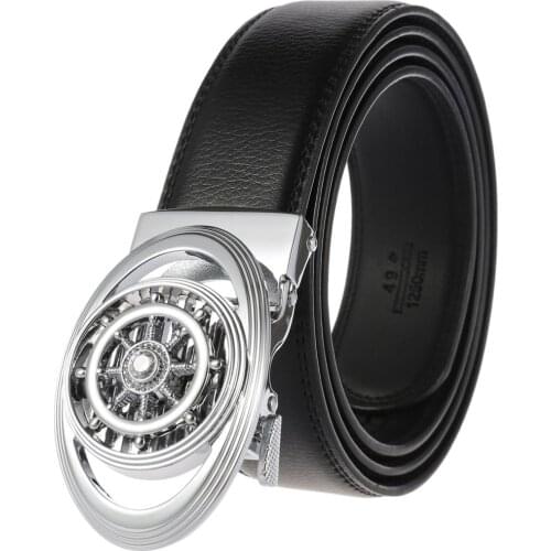 Mens Leather Belt Automatic Alloy Buckle 35mm Ratchet Belt