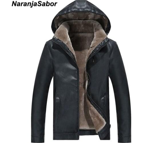 NaranjaSabor 2020 Winter Mens Leather Jackets Casual Male Thick Warm PU Coats Fleece Faux Leather Outerwear Men Brand Clothing