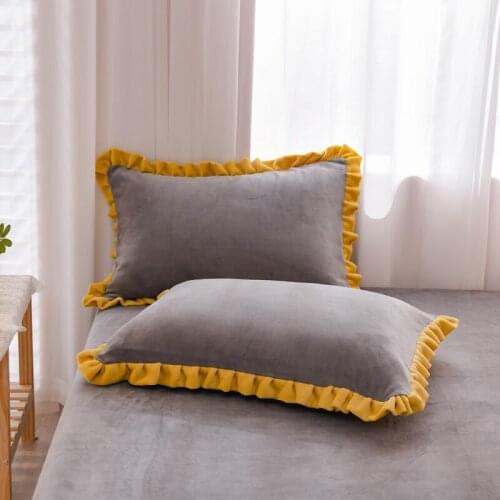 1-2pcs Flannel Sleep Pillowcase Ruffles Side Solid Milk Velvet Fleece Pillow Cover Grey White Pink Home Textile 48*74 No Pillow