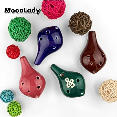 4 Colors Ocarina 6 Hole Long-mouth Small Ocarina Alto C Tone Beginner Ocarina Tourist Souvenir Teaching Toys Ceramic Pendant