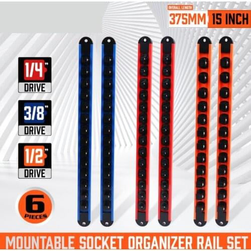 1 Set Socket Organizer, 1/4” Drive x 28 Clips, 3/8” Drive x 28 Clips, 1/2” Drive x 24 Clips, Portable Socket Clip Rail Holder