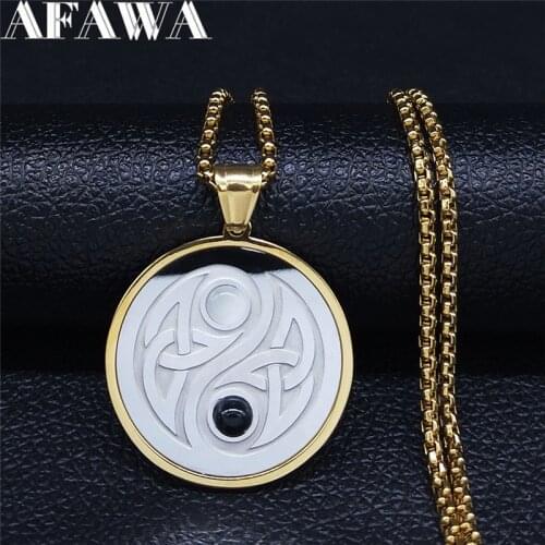 Irish Knot Yin Yang Gossip Natural Stone Stainless Steel Gold Silver Color Chain Necklaces Women/Men Jewelry gargantilla NXS02