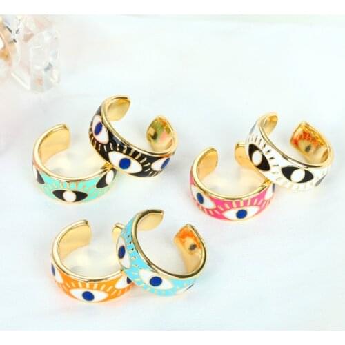 Daihe Popular Colorful Enamel Engrave Turkish Eye Rings Women Lucky 18K Gold Plated Wide Copper Rings Women Gift Jewelry 2021