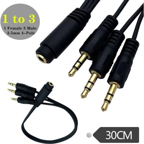ERE 3.5mm (1/8") TRS Female to 3 x 3.5mm (1/8") Stereo Jack Male 1 Input 3 Output Stereo Audio AUX Splitter Cable (3-Pole 1F/3M)