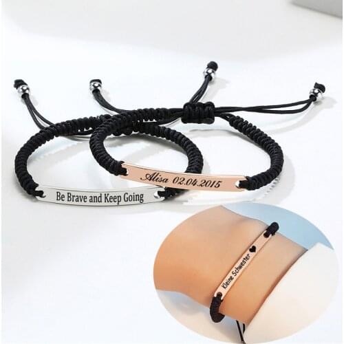 Simple Women Rope Bracelet Personalized Engraving Name Bracelets Stainless Steel ID Bangles Jewelry Gift For Friends Girlfriend