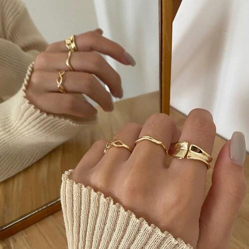 TIMEONLY Simple 3 Pieces/set Rings Irregular Hollow Alloy Ring for Women Mujer Korean Fashion Accessories Anniversary Gifts