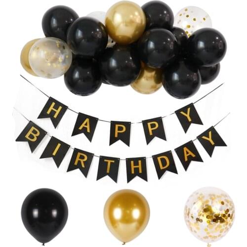 Qifu Black gold balloons Garland Arch Kit Latex Ballons Happy Birthday Party Decor Kids Adult Wedding party Baby Shower Supplies