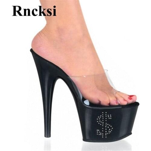 Rncksi New Women Pole Dance Sexy Black Fashion 17cm High-Heeled Shoes Plus Size Slippers Shoes Hand Made High Heel Shoes