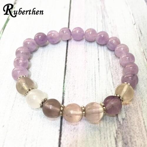 Ruberthen 8 mm A Grade Natural Lavender Purple Crystal Bracelet High Quality Fluorite Women`s Practice Meditation Jewelry