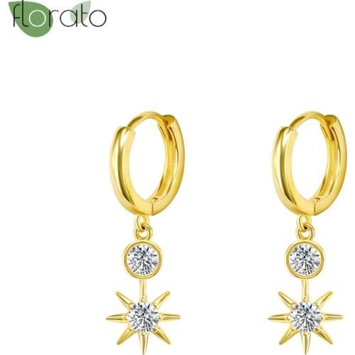 Hoop Earrings 925 Silver Ear Buckle Exquisite Sunshine Rhinestone Pendant Earring Texture Jewelry European And American Women